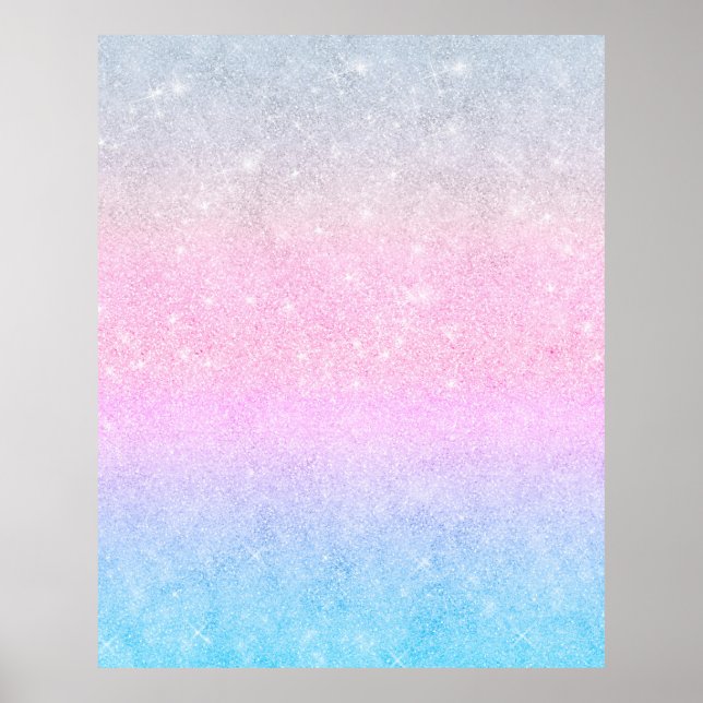 Elegantes Blau Rosa Silver Glitzer Design Poster (Vorne)