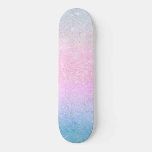Elegantes Blau Rosa Silver Glitzer Design Skateboard (Vorderseite)