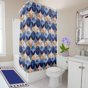 Elegantes Blau + Roségold Luxus-Geometrie-Muster Duschvorhang
