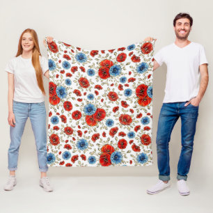 Elegantes Blau, Rot und Gold erinnern an Poppies Fleecedecke