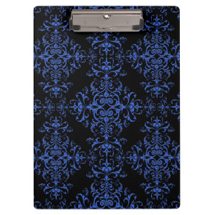 Elegantes Blau-Schwarz-Damask-Muster Klemmbrett