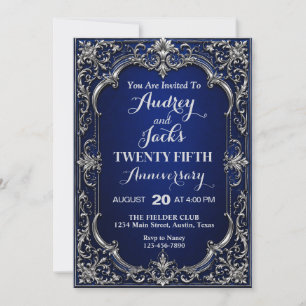 Elegantes Blau Silber 25. Jubiläum Einladung