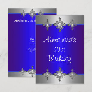 Elegantes Blau Silber Juwel 21. Geburtstag Einladung