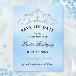Elegantes Blau Sweet Sixteen Save The Date Postkarte