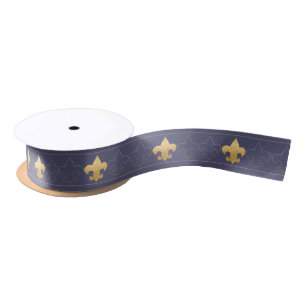 Elegantes Blau-u. GoldLilien-Band Satinband