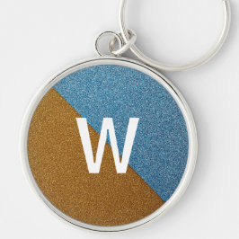Elegantes Blau- und Braunglitzer-Monogramm Schlüsselanhänger