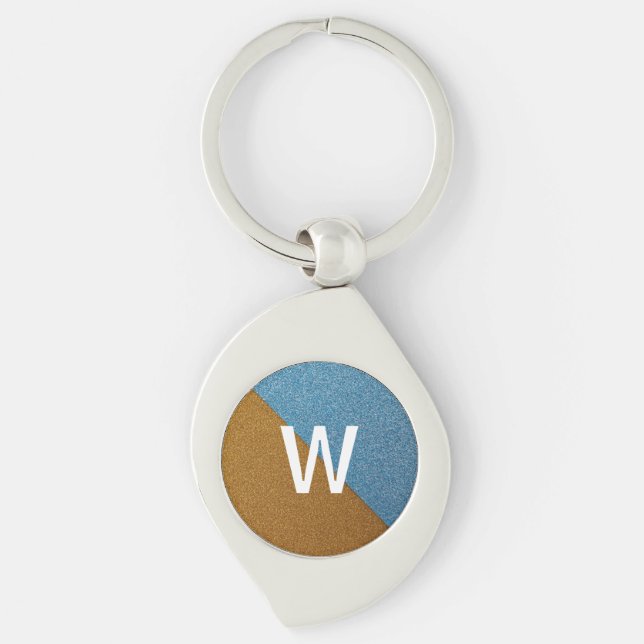 Elegantes Blau- und Braunglitzer-Monogramm Schlüsselanhänger (Vorderseite)