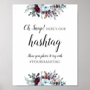 Elegantes Blau und Burgund Blüte für Hashtag-Zeich Poster