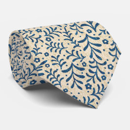 Elegantes Blau und Creme Botanisches Calico Muster Krawatte