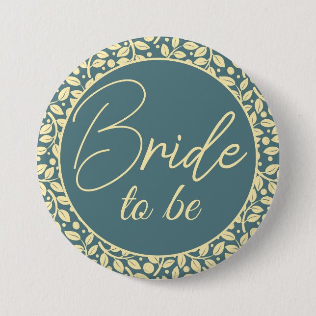 Elegantes Blau und cremefarbene Leaf Button (Vorderseite)
