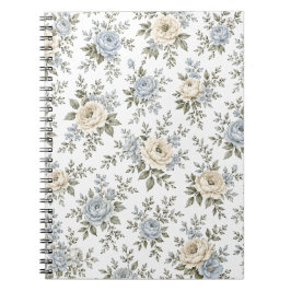 Elegantes Blau- und Elfenbein-Blumenmuster Notizblock
