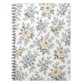 Elegantes Blau- und Elfenbein-Blumenmuster Notizblock
