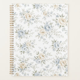 Elegantes Blau- und Elfenbein-Blumenmuster Planer