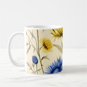 Elegantes Blau und Gelb Floral Kaffeetasse