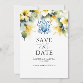 Elegantes Blau und Gelbe Blüte speichern Sie die D Save The Date