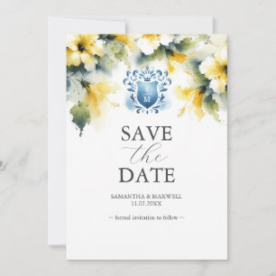 Elegantes Blau und Gelbe Blüte speichern Sie die D Save The Date