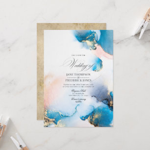 Elegantes Blau- und Gold-Alkohol-Tinten mit rosafa Einladung
