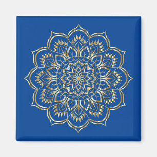 Elegantes Blau- und Gold Floral Mandala Muster Magnet