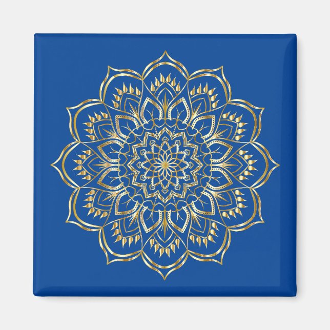 Elegantes Blau- und Gold Floral Mandala Muster Magnet (Vorne)
