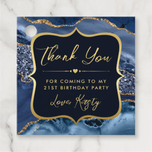 Elegantes Blau- und Gold-Glitter-Achat-Geburtstags Geschenkanhänger