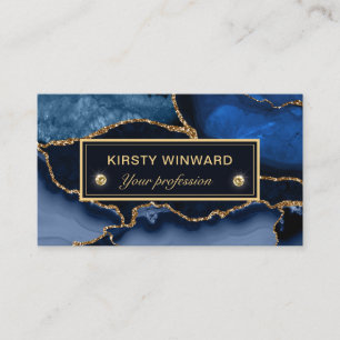 Elegantes Blau- und Gold-Glitter-Marmor-Achat Visitenkarte