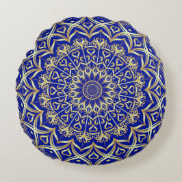 Elegantes Blau und Gold Mandala Dekorative Rundes Kissen