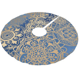 Elegantes Blau- und Gold-Mandala-Muster Polyester Weihnachtsbaumdecke