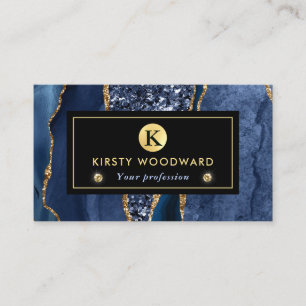 Elegantes Blau- und Gold-Ozean-Glitzer-Achat Visitenkarte