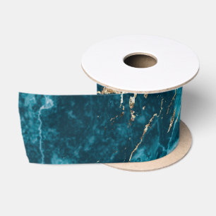 Elegantes Blau und Gold Trend Luxus Marmoreffekt Satinband
