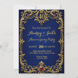 Elegantes Blau und Gold zum 40. Hochzeitstag Einladung