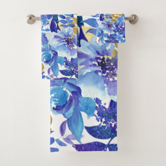 Elegantes Blau- und Goldflorentücher Set