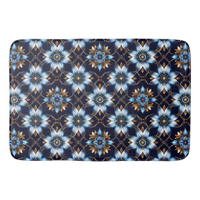 Elegantes Blau- und Goldmuster Badematte (Vorderseite)