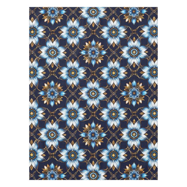 Elegantes Blau- und Goldmuster Tischdecke (Vorderseite)