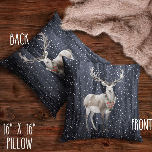 Elegantes Blau und Gray Snowy Rentier Weihnachten Kissen