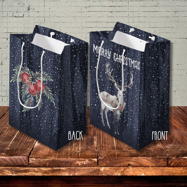 Elegantes Blau und Gray Snowy Rentier Weihnachten Mittlere Geschenktüte (Von Creator hochgeladen)