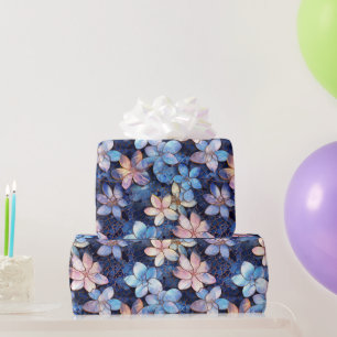 Elegantes Blau- und Rosa-Blumen-Mosaik-Glasmuster Geschenkpapier