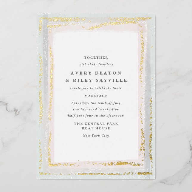 Elegantes Blau und Rosa Wasserfarbenflüster Folieneinladung (Vorderseite)