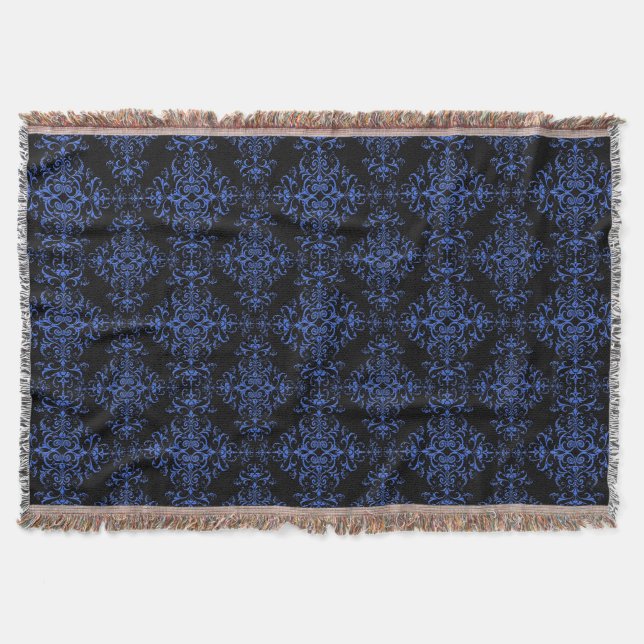Elegantes Blau- und Schwarz-Damaskus-Stilmuster Decke (Vorderseite)