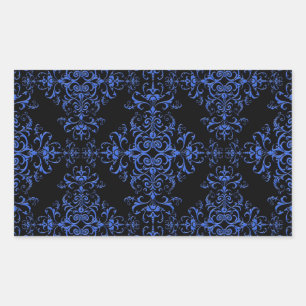 Elegantes Blau- und Schwarz-Floral Damask Style Mu Rechteckiger Aufkleber