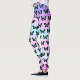 Elegantes Blau- und Schwarzschmetterlingsmuster Leggings