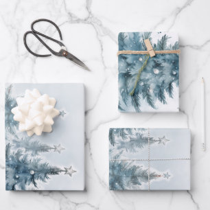 Elegantes Blau und Silber Winter Wonderland Geschenkpapier Set