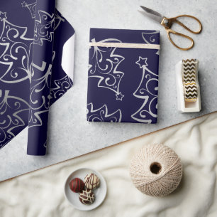 Elegantes Blau und Silberne Imitate Foil Christmas Geschenkpapier
