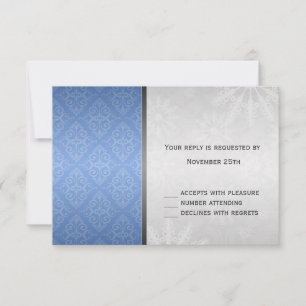 Elegantes Blau und Silberner Damast Schneeflocken RSVP Karte