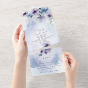 Elegantes Blau und Violett All In One Einladung