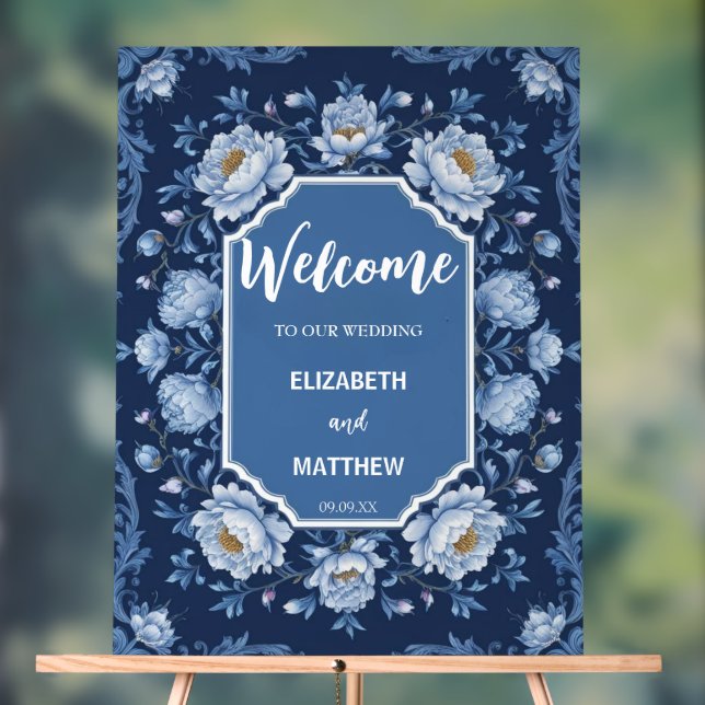 Elegantes Blau und Weiß Chinoiserie Antique Weddin Acrylschild (Neutral)