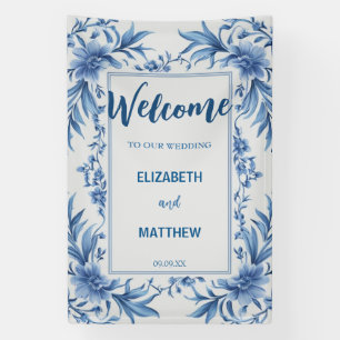 Elegantes Blau und Weiß Chinoiserie Antique Weddin Banner