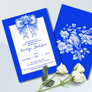 Elegantes Blau und Weiß Chinoiserie Brautparty Einladung