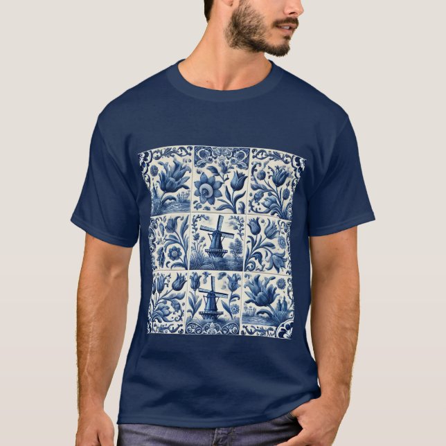 Elegantes Blau und Weiß Delft Tile T-Shirt (Vorderseite)