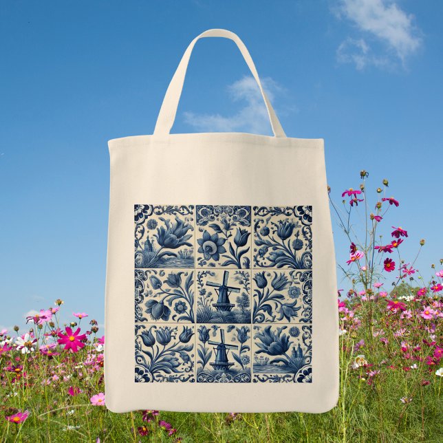 Elegantes Blau und Weiß Delft Tile Tragetasche (Pretty blue and white tiled tote bag)