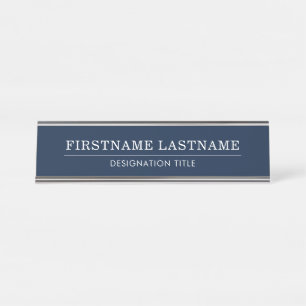 Elegantes Blau und Weiß mit Namen Titel Einfache L Schreibtischnamensplakette